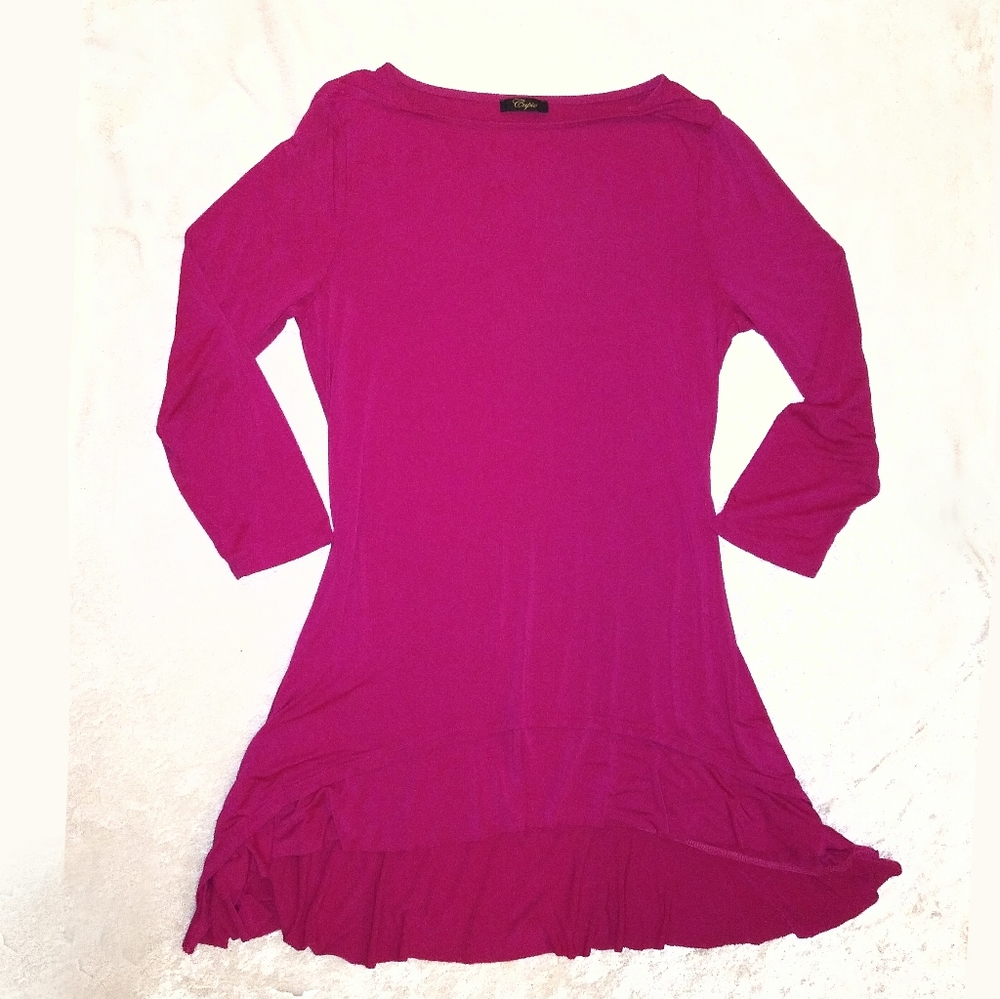 Cupio Magenta High Low Ruffle Hem Dress